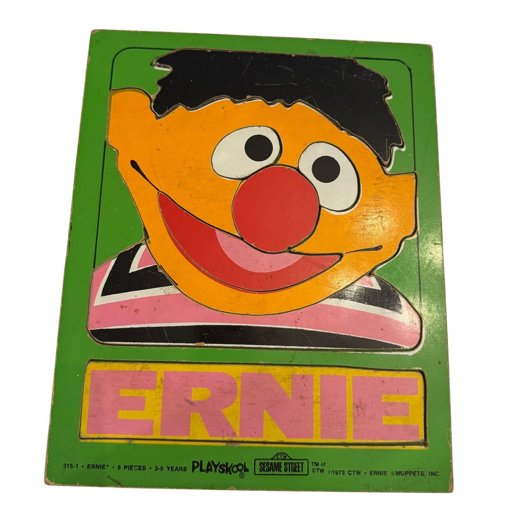 Vintage Playskool Sesame Street Ernie Wooden Peg Puzzle 8 Pieces 3-5‎ Years